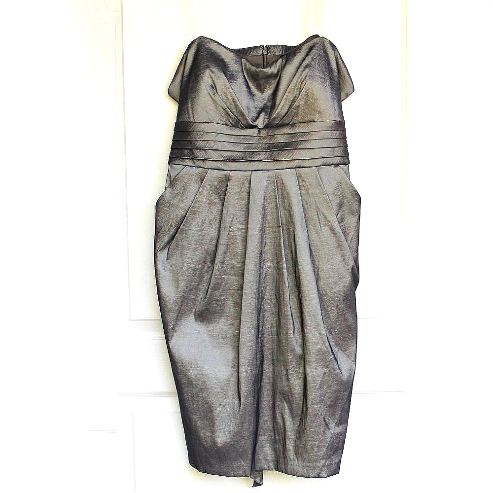 Nightway grey strapless metallic formal dress